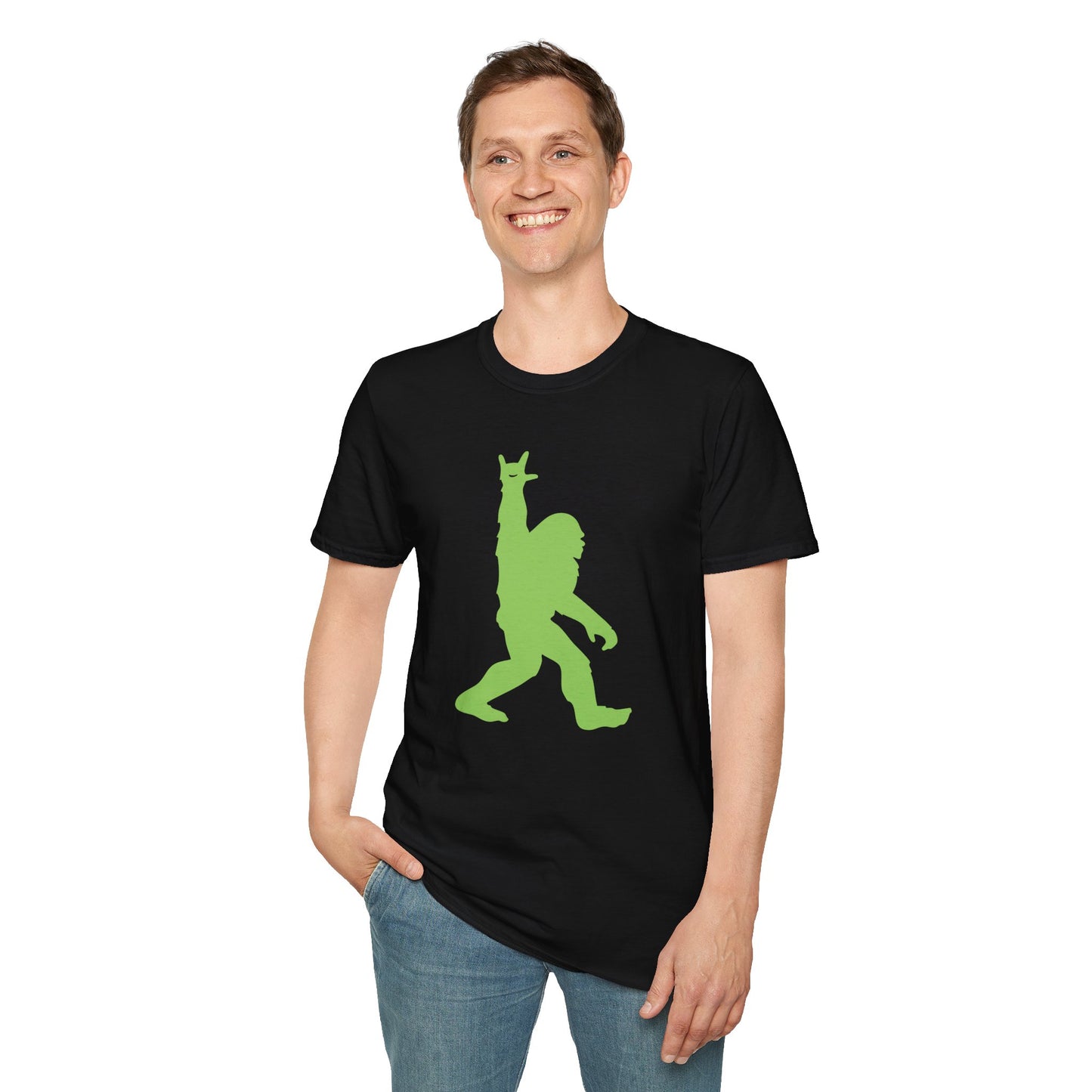Rockin' Peace Out Sasquatch/Bigfoot Unisex Softstyle T-Shirt, Fun Graphic Tee