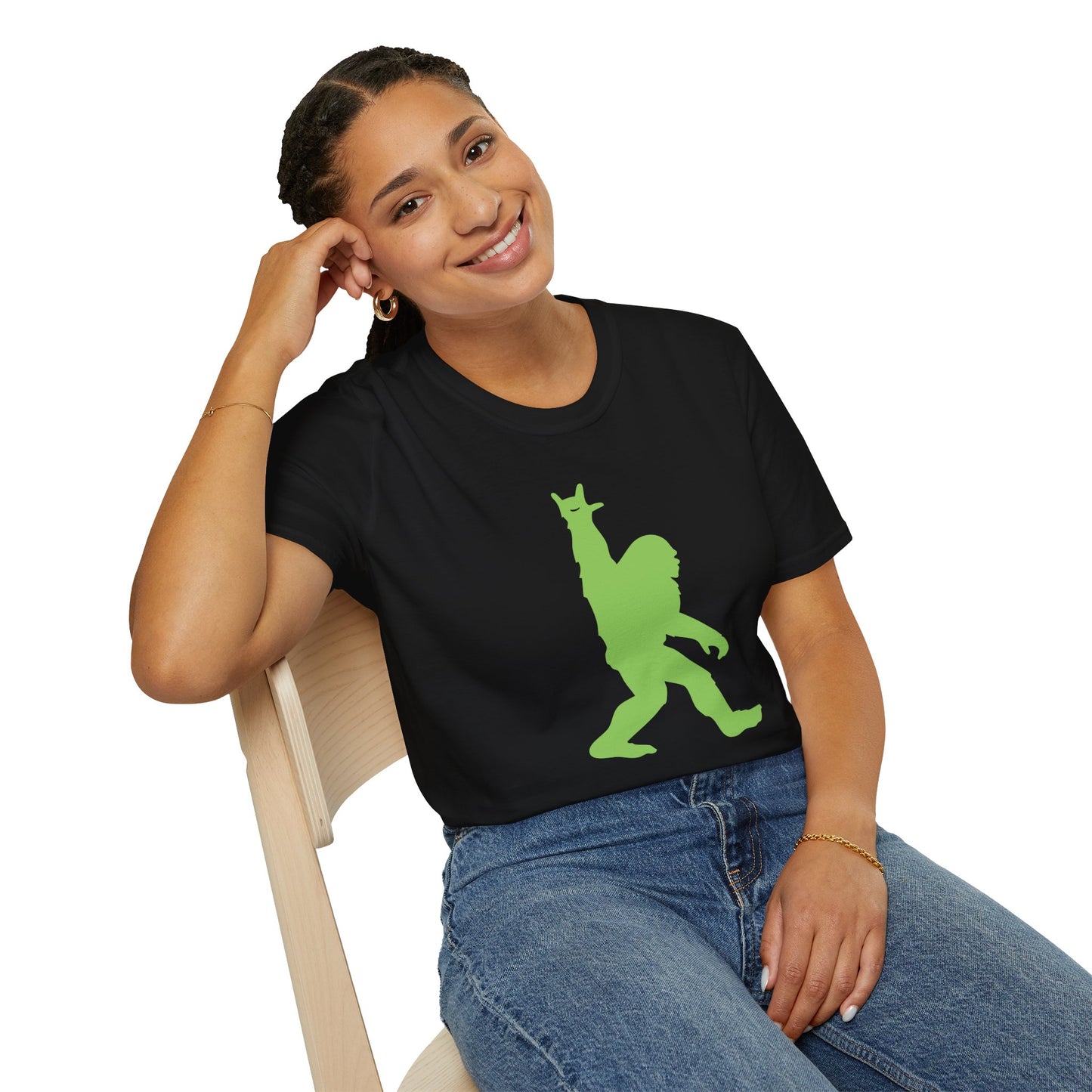 Rockin' Peace Out Sasquatch/Bigfoot Unisex Softstyle T-Shirt, Fun Graphic Tee