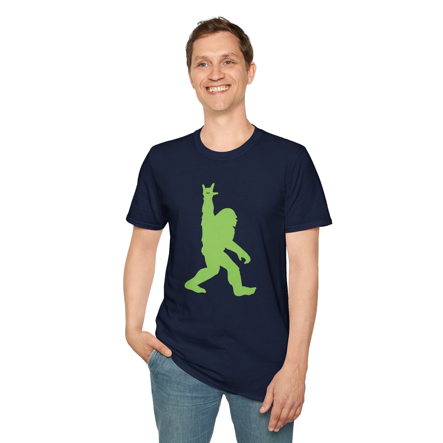 Rockin' Peace Out Sasquatch/Bigfoot Unisex Softstyle T-Shirt, Fun Graphic Tee