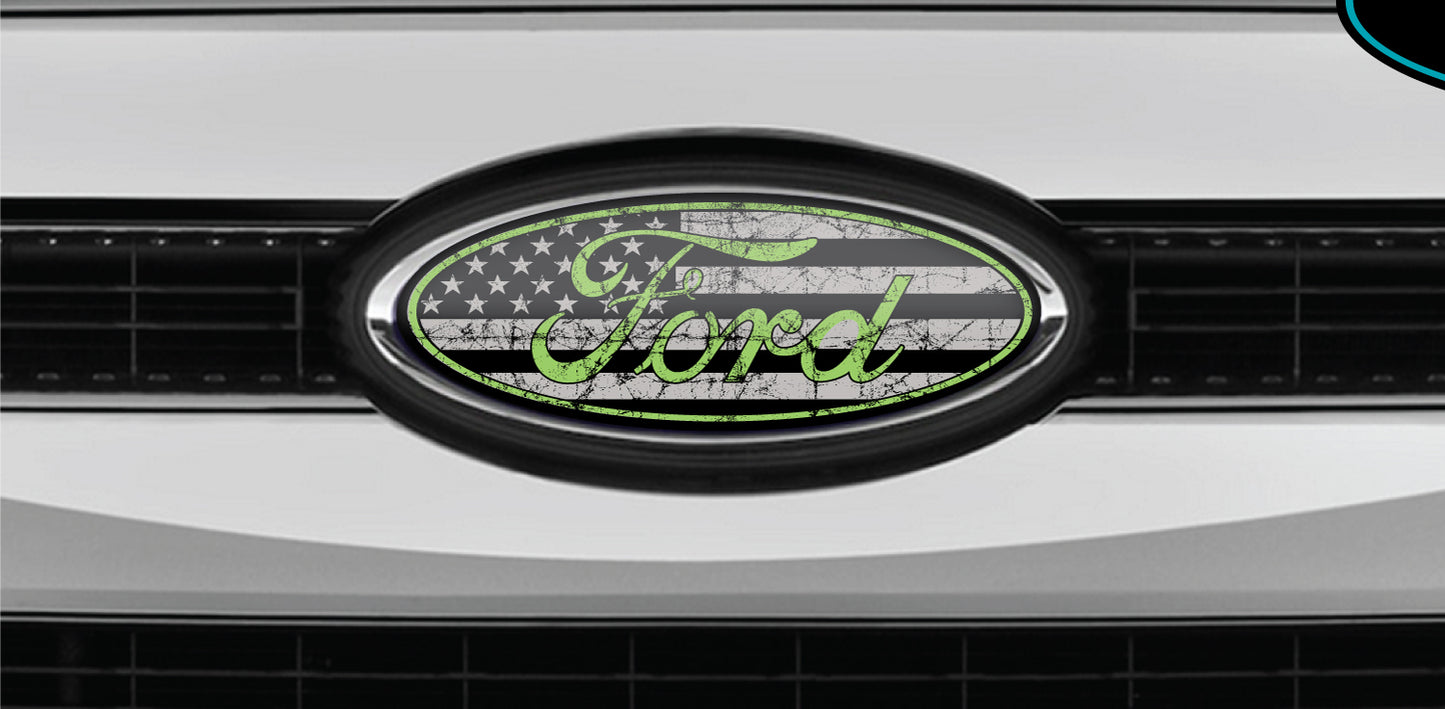 FORD DISTRESSED US FLAG OVERLAY EMBLEM LOGO DECALS