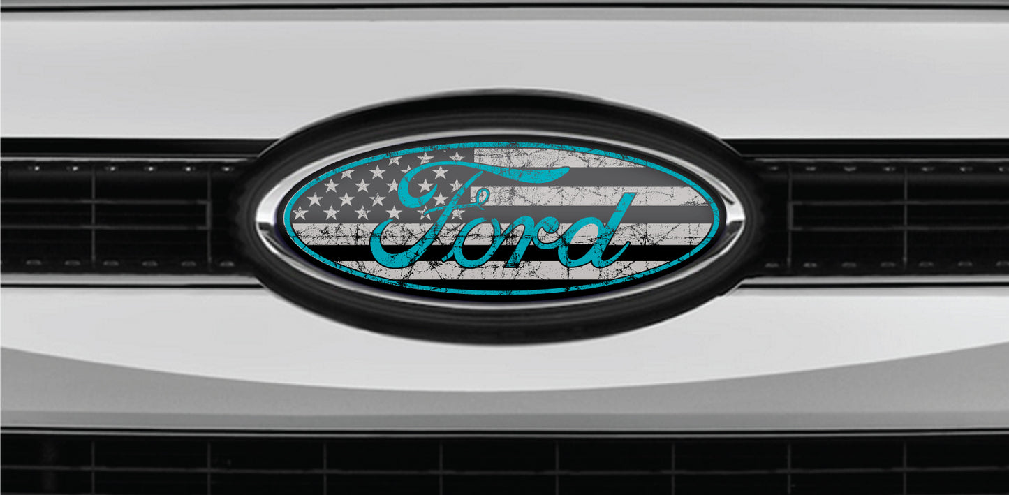 FORD DISTRESSED US FLAG OVERLAY EMBLEM LOGO DECALS