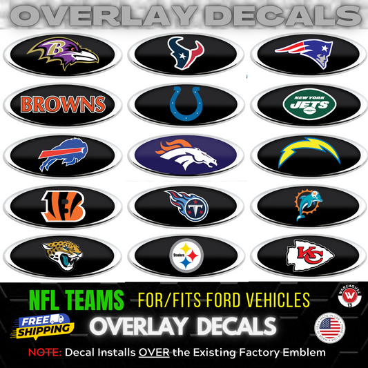 FORD NFL TEAMS OVERLAY EMBLEM LOGO DECALS 3PC KIT