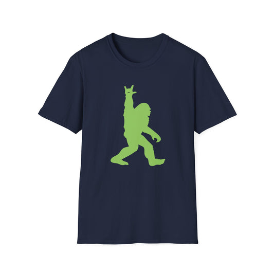 Rockin' Peace Out Sasquatch Bigfoot Unisex Softstyle T-Shirt, Fun Graphic Tee