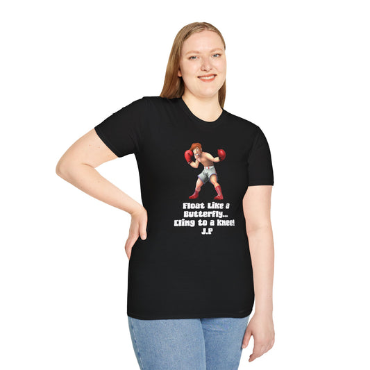 Boxer Graphic T-Shirt — "Float Like a Butterfly... Cling to a Knee!" Motivational Boxing Tee