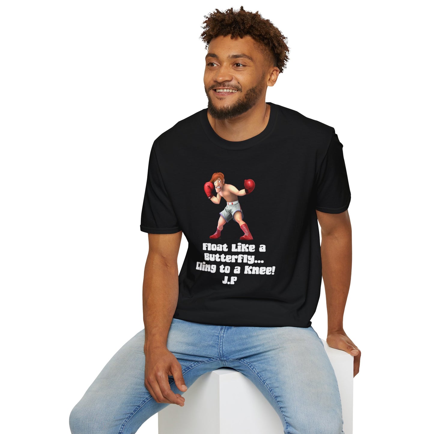 Boxer Graphic T-Shirt — "Float Like a Butterfly... Cling to a Knee!" Motivational Boxing Tee