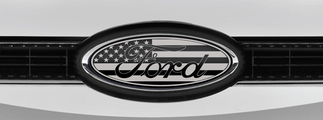 FORD DISTRESSED US FLAG OVERLAY EMBLEM LOGO DECALS MANY COLORS! 3PC KIT