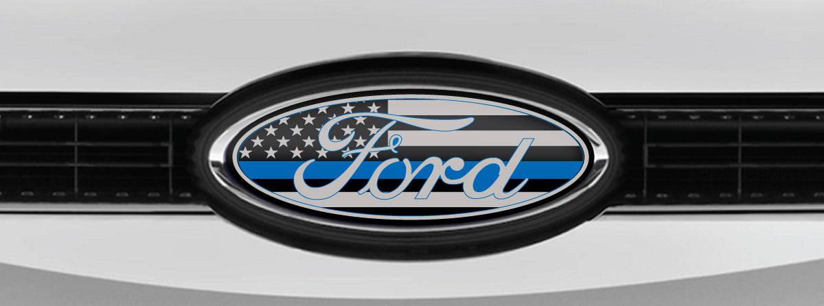 FORD DISTRESSED US FLAG OVERLAY EMBLEM LOGO DECALS MANY COLORS! 3PC KIT