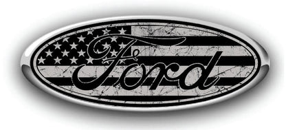FORD DISTRESSED US FLAG OVERLAY EMBLEM LOGO DECALS MANY COLORS! 3PC KIT