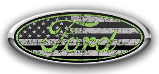 FORD DISTRESSED US FLAG OVERLAY EMBLEM LOGO DECALS MANY COLORS! 3PC KIT