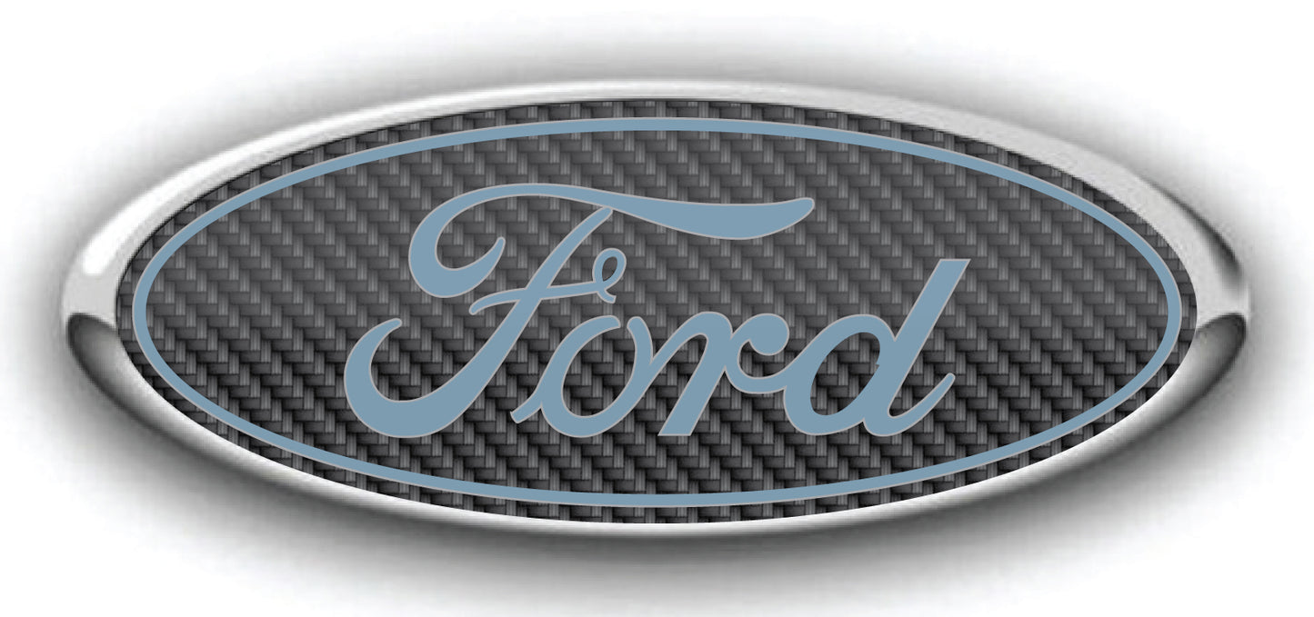 FORD SIMULATED CARBON FIBER OVERLAY EMBLEM LOGO DECALS MANY COLORS! 3PC KIT
