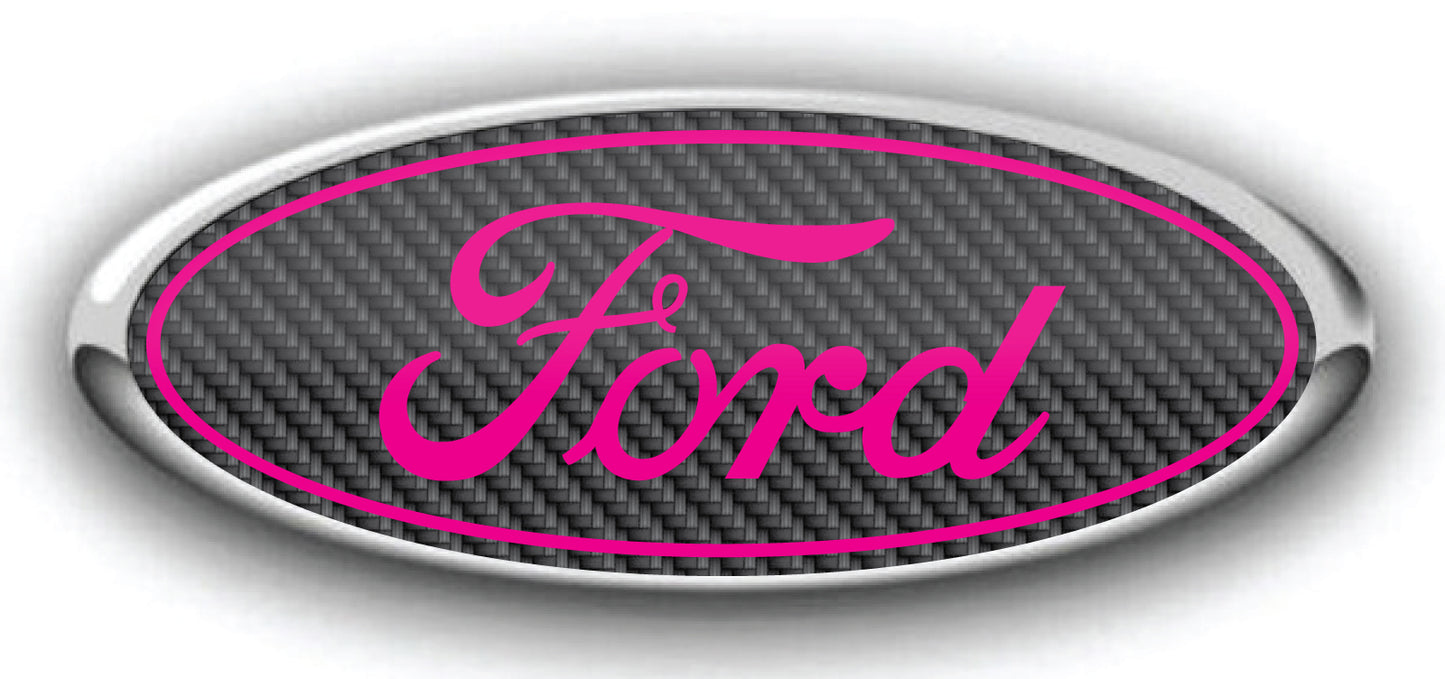 FORD SIMULATED CARBON FIBER OVERLAY EMBLEM LOGO DECALS MANY COLORS! 3PC KIT