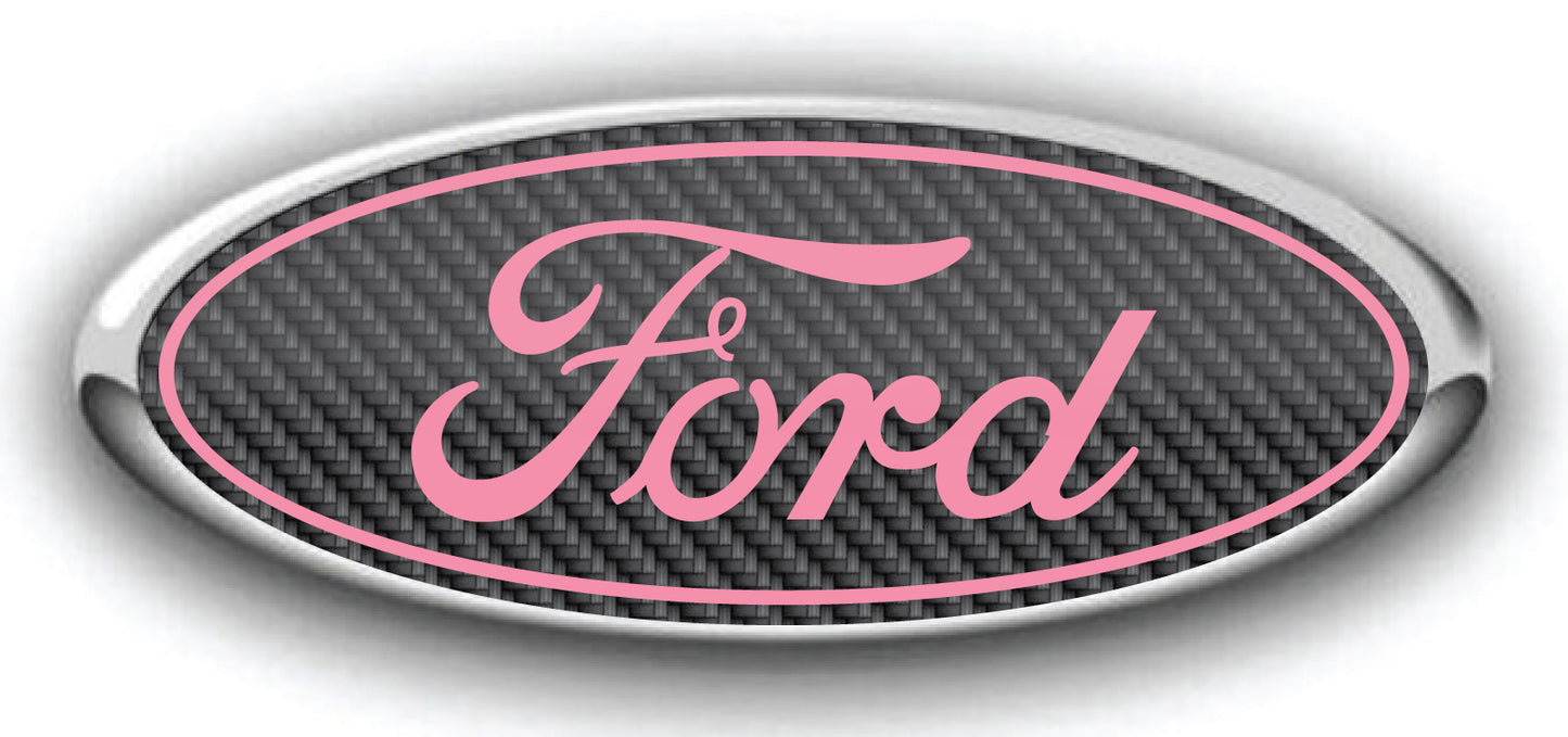 FORD SIMULATED CARBON FIBER OVERLAY EMBLEM LOGO DECALS MANY COLORS! 3PC KIT