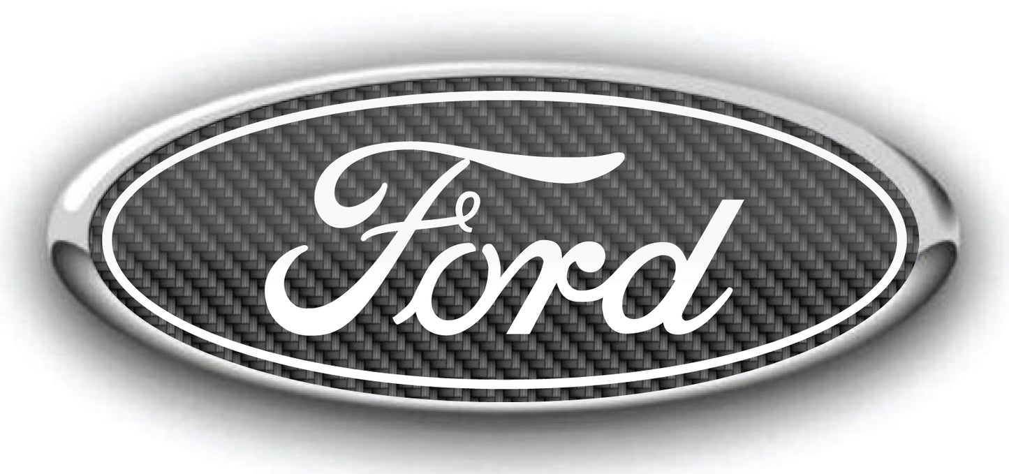 FORD SIMULATED CARBON FIBER OVERLAY EMBLEM LOGO DECALS MANY COLORS! 3PC KIT