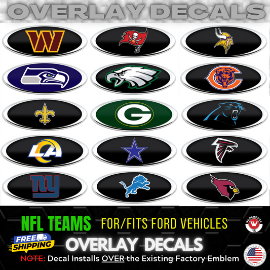 FORD NFL TEAMS OVERLAY EMBLEM LOGO DECALS 3PC KIT