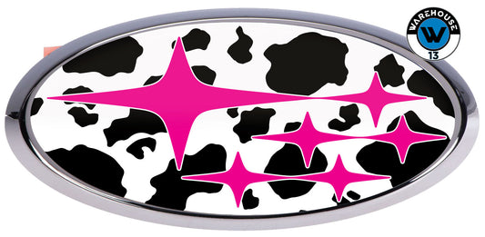 SUBARU OVERLAY EMBLEM DECALS WRAPS COW PATTERN HOT PINK