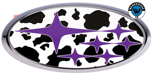 SUBARU OVERLAY EMBLEM DECALS WRAPS COW PATTERN PURPLE