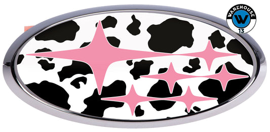 SUBARU OVERLAY EMBLEM DECALS WRAPS COW PATTERN SOFT PINK