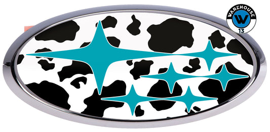 SUBARU OVERLAY EMBLEM DECALS WRAPS COW PATTERN TEAL