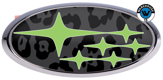 SUBARU OVERLAY EMBLEM DECALS WRAPS LEOPARD HOT GREEN