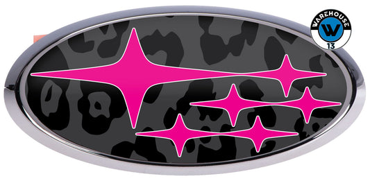 SUBARU OVERLAY EMBLEM DECALS WRAPS LEOPARD STEALTH HOT PINK