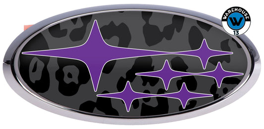 SUBARU OVERLAY EMBLEM DECALS WRAPS LEOPARD BLACK PURPLE