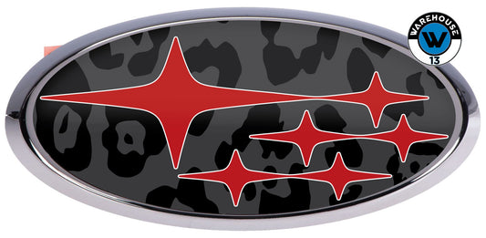SUBARU OVERLAY EMBLEM DECALS WRAPS LEOPARD RED