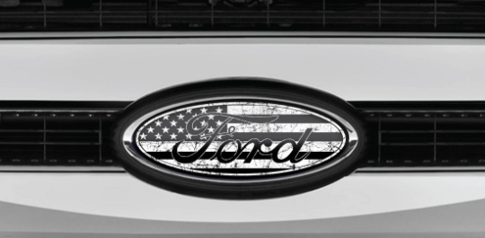 FORD DISTRESSED US FLAG OVERLAY EMBLEM LOGO DECALS MANY COLORS! 3PC KIT