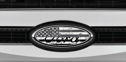 FORD DISTRESSED US FLAG OVERLAY EMBLEM LOGO DECALS MANY COLORS! 3PC KIT