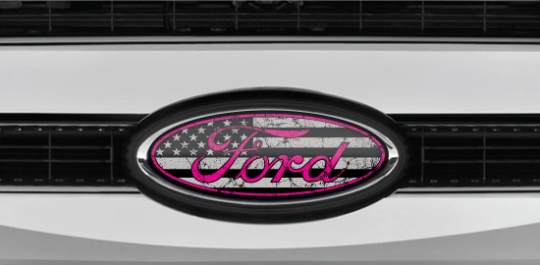 FORD DISTRESSED US FLAG OVERLAY EMBLEM LOGO DECALS MANY COLORS! 3PC KIT