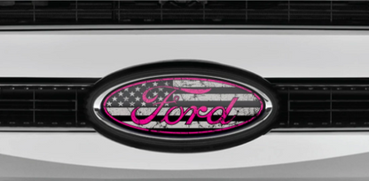 FORD DISTRESSED US FLAG OVERLAY EMBLEM LOGO DECALS MANY COLORS! 3PC KIT